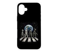 Custodia per iPhone 16 Plus Divertente Quattro Specie Aliene UFO Divulgazione Cosmica Space Walk