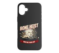 Custodia per iPhone 16 Plus Divertente scheletro di rapina all'osso Frenchie che insegue Bulldog Halloween