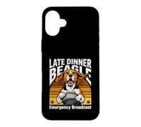 Custodia per iPhone 16 Plus Divertente trasmissione di emergenza Beagle a cena tardiva