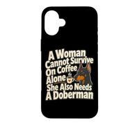 Custodia per iPhone 16 Plus Doberman Mom Coffee Amante dei cani
