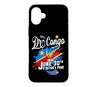 Custodia per iPhone 16 Plus DR Congo Giorno dell'Indipendenza 30 giugno Bandiera e Emblema Congolese