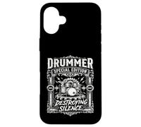 Custodia per iPhone 16 Plus Drummer Distruggere Silenzio Vintage Batteria Kit Musicista