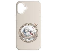Custodia per iPhone 16 Plus Due cani Bobtail rilassati con cuccia per cani + fodera durante il sonno
