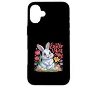 Custodia per iPhone 16 Plus Easter Vibes Only Cute Spring Bunny Eggs - Citazione positiva