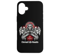 Custodia per iPhone 16 Plus Eternal Life Awaits Dark Christian Gothic Skeleton Gesù Art