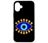 Custodia per iPhone 16 Plus Evil Eye in Blue Golden Nazar Protezione come Boho Spiritual