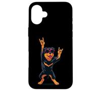 Custodia per iPhone 16 Plus Fantastica grafica Rottweiler Rock on Funny Dog Lover, mano rosa