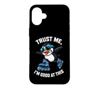 Custodia per iPhone 16 Plus Fantastico pinguino di pattinaggio in linea, credo di essere bravo in questo