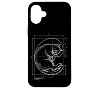 Custodia per iPhone 16 Plus Fibonacci Spiral Cat Blueprint Geometria sacra insegnante di matematica