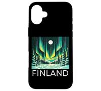 Custodia per iPhone 16 Plus Finlandia Aurora boreale Retro Helsinki Finlandese Lapponia Neve