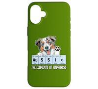 Custodia per iPhone 16 Plus Funny Elements of Happiness Blue Merle Aussie Lover