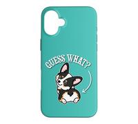 Custodia per iPhone 16 Plus Funny Girl Kawaii Guess What Butt Black Tricolor Corgi Lover