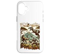 Custodia per iPhone 16 Plus Futuristic Dinosaur Battle Sci Fi Action Art Warrior