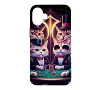 Custodia per iPhone 16 Plus Gatti che giocano il gioco d'azzardo divertente della carta del casinò