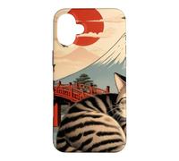 Custodia per iPhone 16 Plus Gatto assonnato giapponese che dorme al tempio