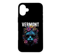 Custodia per iPhone 16 Plus Gatto del Vermont USA che indossa occhiali da sole e fiori design