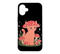 Custodia per iPhone 16 Plus Gatto fungo cappello Cottagecore Estetica Goblincore Garden