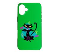 Custodia per iPhone 16 Plus Gatto nero vampiro retrò Atomic Age Mid-Century con ali di pipistrello