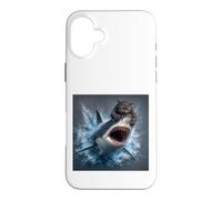 Custodia per iPhone 16 Plus Gatto Squalo che salta fuori dall'acqua Opera d'arte per gli amanti dell'oceano