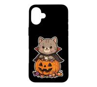 Custodia per iPhone 16 Plus Gatto vampiro in zucca con caramelle