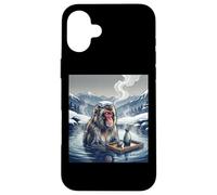 Custodia per iPhone 16 Plus Giapponese Neve Scimmia Onsen Bagno