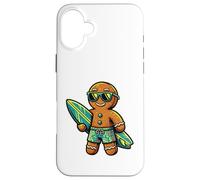 Custodia per iPhone 16 Plus Gingerbread Surfista, Natale al Sole, Tropici, umorismo
