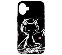 Custodia per iPhone 16 Plus Giradischi in vinile vintage calligrafico DJ Cat arte giapponese