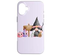 Custodia per iPhone 16 Plus Gnomo strega pastello Halloween zucca rosa grafica