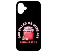 Custodia per iPhone 16 Plus God Filled Me With Joy Cristianesimo Bibbia Verso Fragola