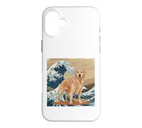 Custodia per iPhone 16 Plus Golden Retriever giapponese Kanagawa Wave Surf Amante dei cani