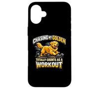 Custodia per iPhone 16 Plus Golden Retriever Workout Humor per cane, mamma, papà