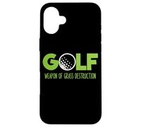Custodia per iPhone 16 Plus Golf divertente erba distruzione con pallina da golf grafica
