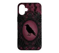 Custodia per iPhone 16 Plus Gothic Victorian Raven Damask Black Rose Dark Romance Horror