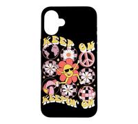 Custodia per iPhone 16 Plus Grafica retrò con margherita "Keep On Keepin' On"