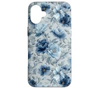 Custodia per iPhone 16 Plus Gray And Blue Flower Lover Cute Girly Navy Floral Nature