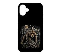 Custodia per iPhone 16 Plus Grizzly Bear Moon Wilderness Wilderness Arte di montagna