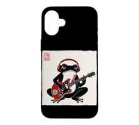Custodia per iPhone 16 Plus Grumpy Frog Chitarrista Musica Rock Giapponese Woodblock Art
