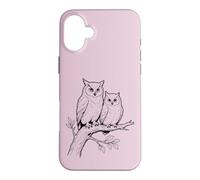 Custodia per iPhone 16 Plus Gufo Bird Watching Vintage Schizzo Grande Gufo Cornuto