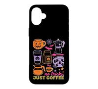 Custodia per iPhone 16 Plus Halloween Coffee No Tricks Just Coffee Spooky Humor