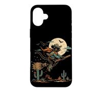 Custodia per iPhone 16 Plus Halloween strega gatto cowboy deserto luna scopa