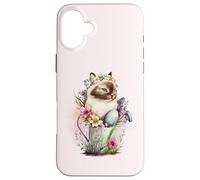Custodia per iPhone 16 Plus Happy Easter Cat Easter Tea Cup Coffee Cat Siamese Floral