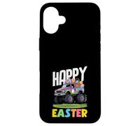 Custodia per iPhone 16 Plus Happy Easter Monster Truck Viola Pickup Basket Uova Ragazzi