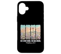 Custodia per iPhone 16 Plus He Is Risen Christian Wildflower Cross Happy Easter