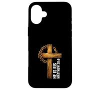 Custodia per iPhone 16 Plus He Is Risen Croce Corona Spine Matteo 28:6 Christian Faith