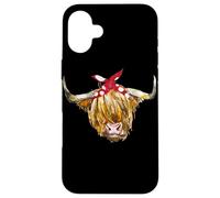 Custodia per iPhone 16 Plus Highland Mucca Con Bandana Rossa Amante Highlands Heifer
