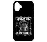 Custodia per iPhone 16 Plus Hold on I'm Overstimulated Funny Cat Dramatic Lightning Band