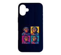 Custodia per iPhone 16 Plus Homo Habilis Pop Art Evoluzione umana precoce Handy Man