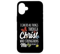 Custodia per iPhone 16 Plus I Can Do All Things Through Christ Buttefly Art Religious
