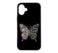 Custodia per iPhone 16 Plus I Can Do All Things Through Christ Floral Butterfly Faith