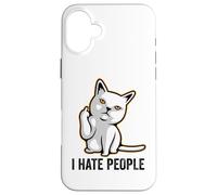 Custodia per iPhone 16 Plus I Hate People Sign,Funny Cat Giving the Finger Flipping Off